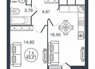 1-ком. квартира на продажу, 43.2 м2, Тверь