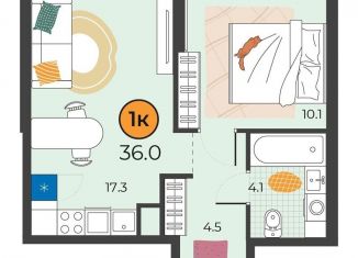 Продаю 1-ком. квартиру, 36 м2, Тюмень, улица Эльвиры Федоровой, 3, Восточный округ