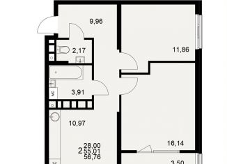 Продажа 2-комнатной квартиры, 56.8 м2, Рязань, Московский район