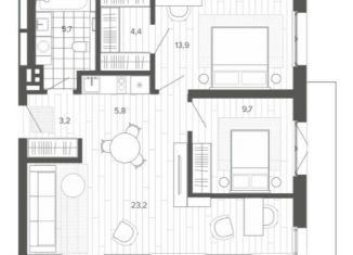 Продается 2-ком. квартира, 83.9 м2, Барнаул, Змеиногорский тракт, 35Бк2, Центральный район