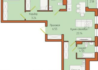 Трехкомнатная квартира на продажу, 87.1 м2, Калининградская область