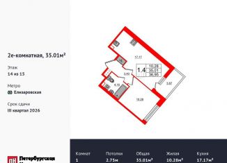 Продаю 1-комнатную квартиру, 35 м2, Санкт-Петербург, метро Елизаровская