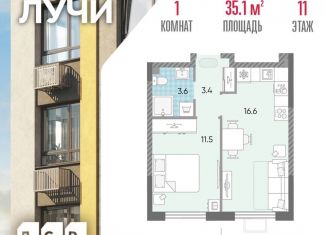 Продам 1-ком. квартиру, 35.1 м2, Москва, Производственная улица, 17, метро Солнцево