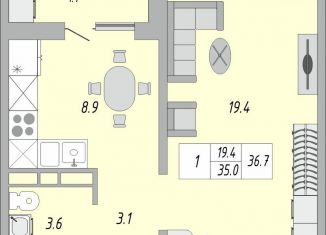 Продам 1-ком. квартиру, 36.7 м2, Оренбург, ЖК Акварель