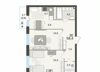 Продам трехкомнатную квартиру, 58.4 м2, Пермский край