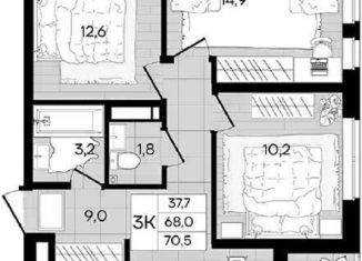 Продается трехкомнатная квартира, 70 м2, Краснодар