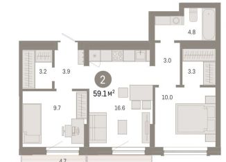 2-ком. квартира на продажу, 59.1 м2, Тюмень