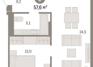 Продаю однокомнатную квартиру, 57.6 м2, Екатеринбург