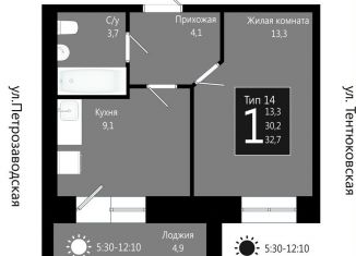 Продается однокомнатная квартира, 32.7 м2, Коми