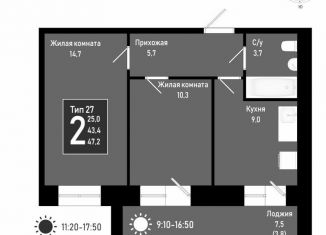 2-комнатная квартира на продажу, 47.2 м2, Сыктывкар, район Орбита