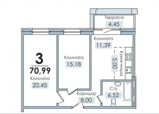 Продажа 3-ком. квартиры, 71 м2, посёлок Рощино, Лесопарковая улица, 3