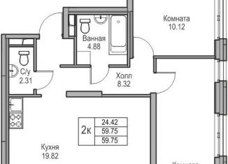 Двухкомнатная квартира на продажу, 59.8 м2, Санкт-Петербург, Приморский район, Ивинская улица, 1к3