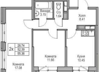 Продается двухкомнатная квартира, 52.4 м2, Санкт-Петербург, ЖК Юнтолово, Ивинская улица, 1к3