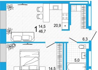 Продается однокомнатная квартира, 46.7 м2, Уфа, улица Аксакова, 18, ЖК Империал