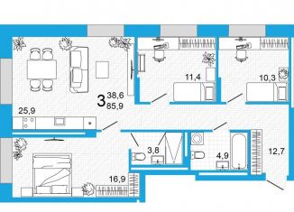 Продажа трехкомнатной квартиры, 85.8 м2, Уфа, улица Аксакова, 18, ЖК Империал