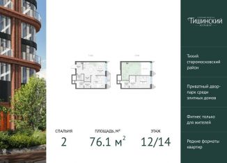 Продаю 2-ком. квартиру, 76.1 м2, Москва, Электрический переулок, 1с14, ЦАО