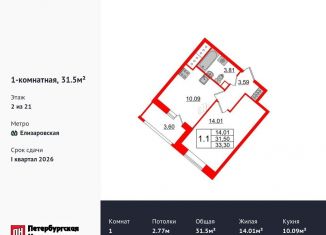 Продам 1-ком. квартиру, 31.5 м2, Санкт-Петербург, Невский район