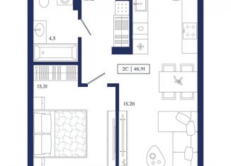 Продается 2-комнатная квартира, 46.9 м2, Новосибирск, улица Семьи Шамшиных, 6/1, метро Речной вокзал