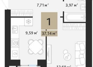 Продажа 1-комнатной квартиры, 37.1 м2, Рязанская область