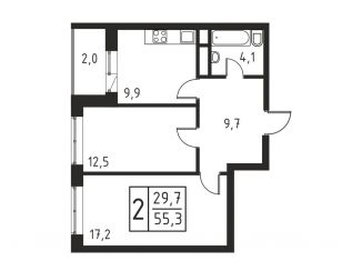 Продается 2-ком. квартира, 55.3 м2, Люберцы, Хлебозаводской проезд, 1А, ЖК Карамельный