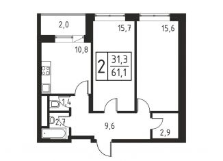 Продается двухкомнатная квартира, 61.1 м2, Люберцы, Хлебозаводской проезд, 1А, ЖК Карамельный