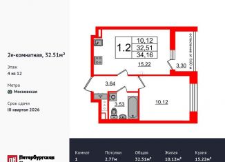 Продам 1-ком. квартиру, 32.5 м2, Санкт-Петербург, Московский район, Кубинская улица, 78к2