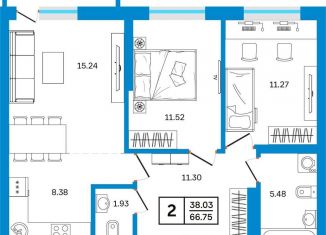 2-ком. квартира на продажу, 66.8 м2, Уфа, Некрасовский переулок, 38, Кировский район