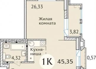 Продажа 1-комнатной квартиры, 45.3 м2, Новосибирск, улица Дуси Ковальчук, 248/1, метро Заельцовская