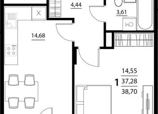 Продается однокомнатная квартира, 38.7 м2, село Репное