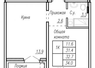 Продаю квартиру со свободной планировкой, 32.7 м2, Барнаул