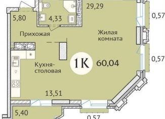 Продажа однокомнатной квартиры, 60.2 м2, Новосибирск, улица Дуси Ковальчук, 248/1