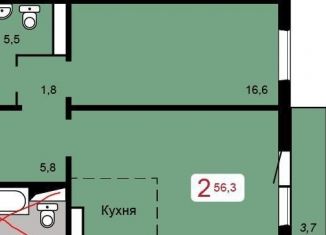 Продаю 2-ком. квартиру, 56.3 м2, Красноярск, Свердловский район