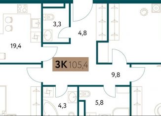 Четырехкомнатная квартира на продажу, 105.9 м2, Москва, район Раменки, Винницкая улица, 8к4