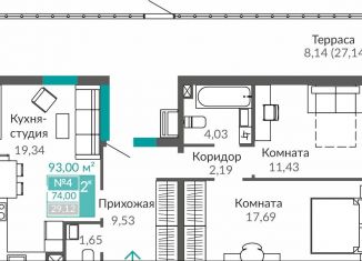 Продается 2-комнатная квартира, 74 м2, Крым