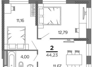 Продается 2-комнатная квартира, 44.2 м2, Рязань