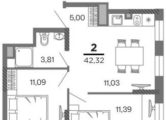 Продаю 2-комнатную квартиру, 42.3 м2, Рязань
