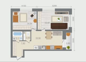 2-ком. квартира на продажу, 65.1 м2, деревня Разбегаево, квартал Эко Гармония, 5