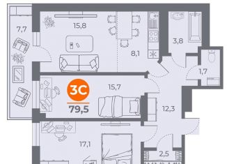 Продается 3-комнатная квартира, 79.8 м2, Ростов-на-Дону, ЖК Сокол на Оганова