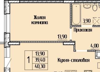 Продам однокомнатную квартиру, 40.3 м2, Батайск, ЖК Прибрежный, улица Леонова, 12к1