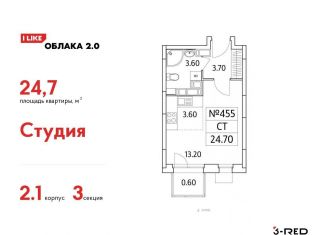 Продается квартира студия, 24.7 м2, Люберцы, Солнечная улица, 2, ЖК Облака 2.0