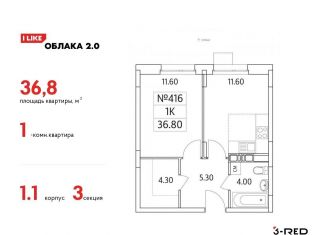 Продам однокомнатную квартиру, 36.8 м2, Московская область, Солнечная улица, 2