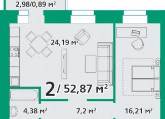 Продам 2-комнатную квартиру, 52.9 м2, посёлок городского типа Берёзовка