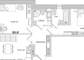 Продам двухкомнатную квартиру, 60.7 м2, Мурино