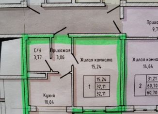 Продам однокомнатную квартиру, 32.1 м2, Нальчик, улица А.А. Кадырова, 24А, ЖК Молодёжный