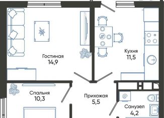 Продаю двухкомнатную квартиру, 47.7 м2, Новороссийск, ЖК Облака 2