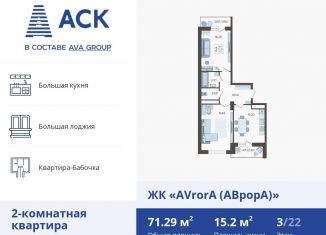 2-комнатная квартира на продажу, 71.3 м2, Краснодар, улица Дзержинского, 95, ЖК Аврора