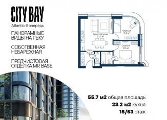 Продаю двухкомнатную квартиру, 55.7 м2, Москва, жилой комплекс Сити Бэй, к8, станция Трикотажная