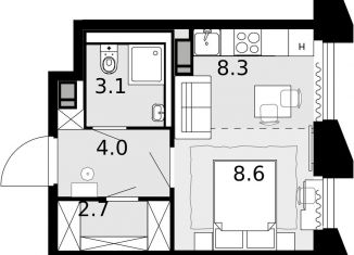 Продается однокомнатная квартира, 26.7 м2, посёлок Коммунарка