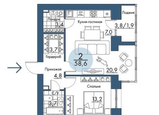 Продам 2-ком. квартиру, 58.6 м2, Красноярский край