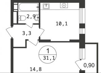 Продаю 1-ком. квартиру, 31.1 м2, Люберцы, Озёрная улица, 2